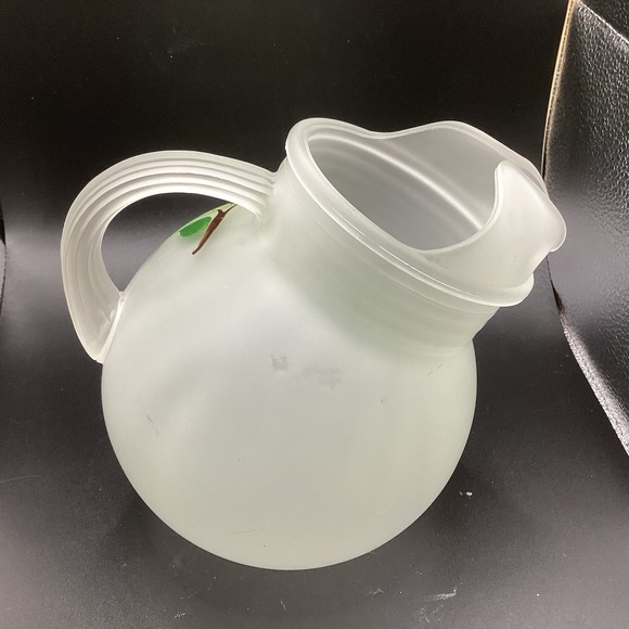 VTG Hazel Atlas Frosted Satin Glass Ball Pitcher W/‎ 6 Glasses-1950s- Floral - Picture 4 of 6